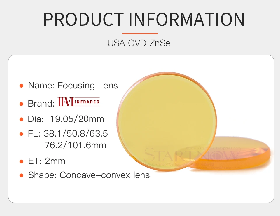cvd znse, dia.19mm 20 f101.6 38.1 50.8 63.5 76.2, para co2