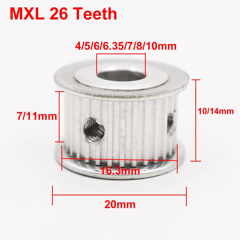 MXL типа 26 T зубьев 2 032 мм Шаг зубчатые шкивы 4/5/6/6.35/8/10 внутренний диаметр 7/11 Ширина