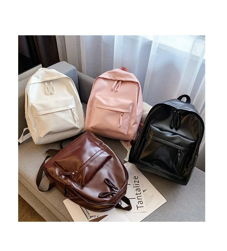 Soft Rucksack PU Leather Backpack for School Girls 2019 Women Backpack Preppy Style Back Bag Big Capacity Pink College Backpacks (1)