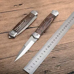 Новый горизонтальный автоматический тактический складной нож 8Cr13MOV атласное лезвие деревянная ручка наружные Карманные Ножи EDC с
