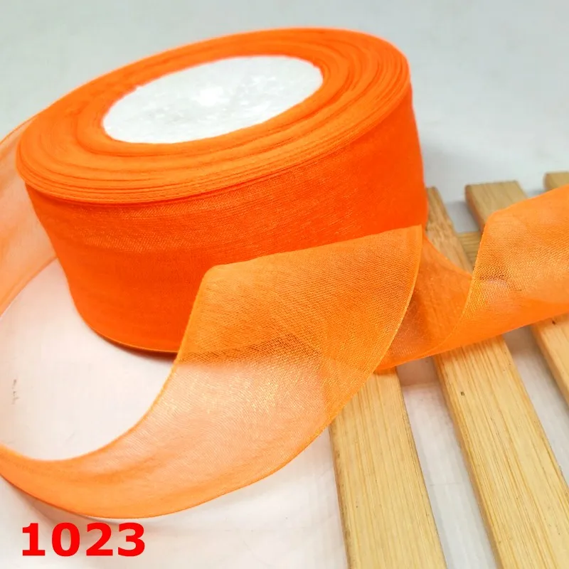 Orange 1023 HL 40 мм Ширина 10 метров/упаковка сплошной цвет органзы ленты Свадебные украшения DIY голова украшения Подарочная коробка Упаковка - Цвет: Orange 1023