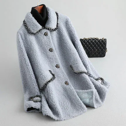 blue short Пальто из натурального меха женская одежда овечья стрижка Зимняя Куртка теплое шерстяное пальто женское длинное пальто уличная манто femme L514 - Цвет: blue short