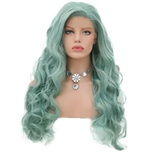 RONGDUOYI мятно-зеленые волнистые синтетические парики на кружеве для женщин с боковой частью бесклеевой полузавязанный вручную парик для косплея