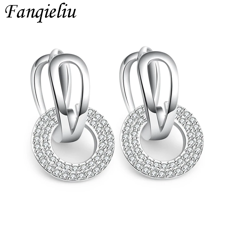

Fanqieliu Round Circle Charms Crystal Hoops Earring Girl Jewelry Wedding 925 Sterling Silver Hoop Earrings For Women FQL20376