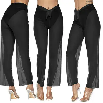 

Women Beach Mesh Sheer Bikini Cover Up Swimwear Bathing Long Pant Trousers S-XL