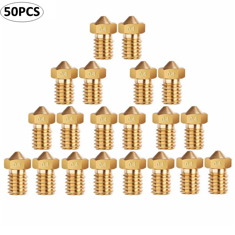 Aokin 50PCS V5 V6 Nozzle 3D Printer Parts Extruder Nozzle M6 Threaded Nozzles 0.25 0.3 0.4 0.5 0.6 0.8 1.0mm for 1.75mm Filament