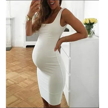 

Summer New Sleeveless Casual Maternity Dress For Pregnant Women Modal Solid Color Crew Neck Plain Maternity Dresses Vestido