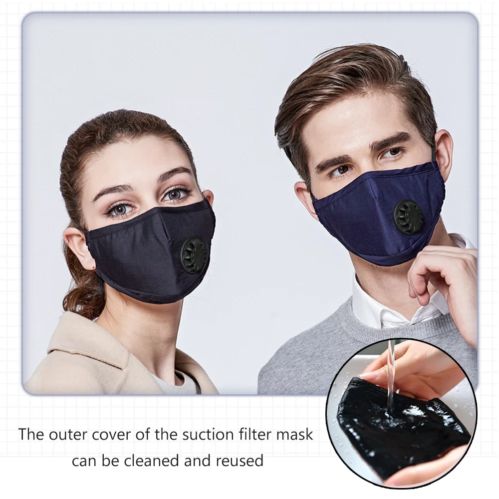 1Pcs Respirator Mask Washable Cotton Activated Carbon Filter PM2.5 Mouth Masks with Breathing Valve Masque for Woman Man 3