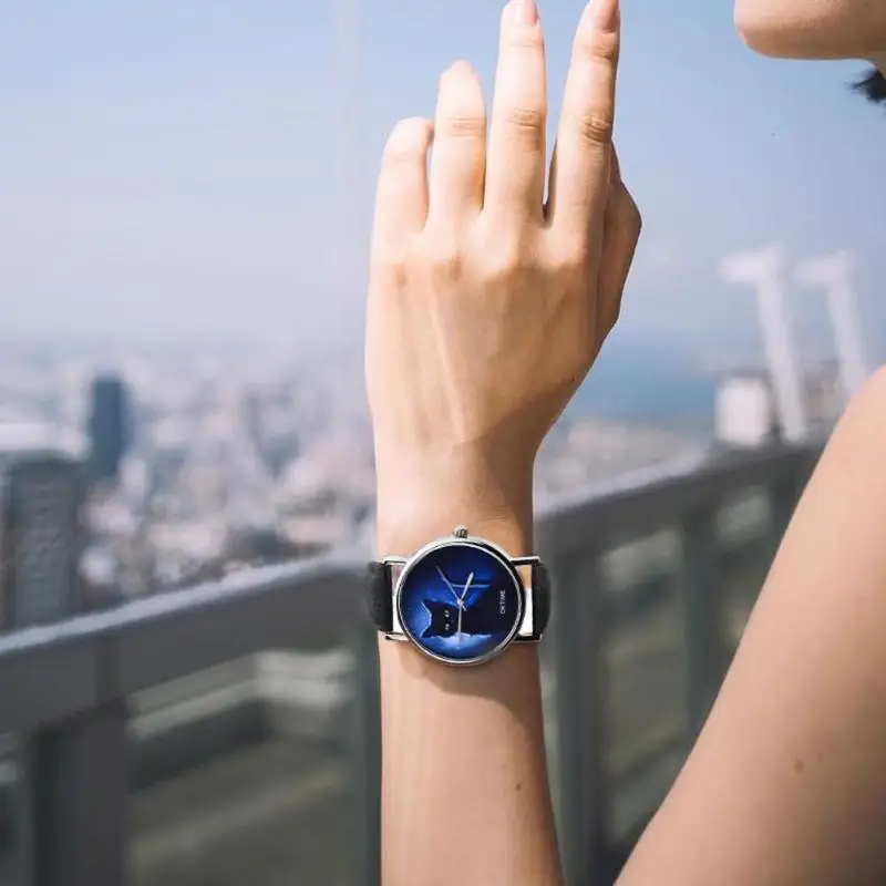 

OKTIME Starry Sky Cat Quartz Watches Artificial Leather Strap Alloy Case Men Women Leather Analog Wristwatch
