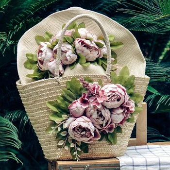 

Women's bag Straw Beach Bag luxury designer handbag women straw hat Hand-knitted flowers tote bag summer 2021woven bag