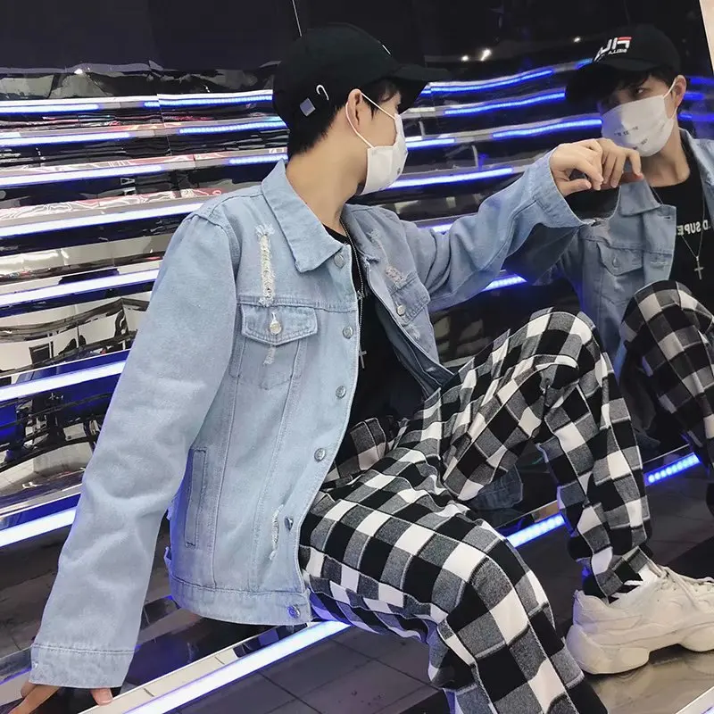 

Spring with Holes Men Handsome Denim Jacket Korean-style Clothes Spring, Autumn And Winter Trend New Style 2019 MEN'S Coat