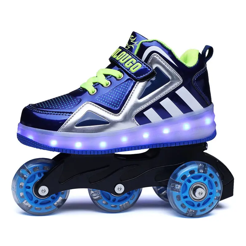 Heelys, светильник на колесиках, обувь с роликовыми светодиодами, детская обувь для девочек и мальчиков, светящиеся кроссовки синего цвета - Цвет: Синий