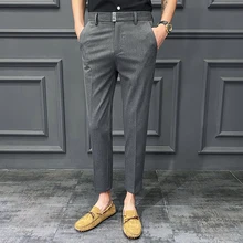 Nine Cent Suit Pants Straight Leg Men Slim Summer Youth Pure Color Korean Fashion Business Casual Pants Size 28-36