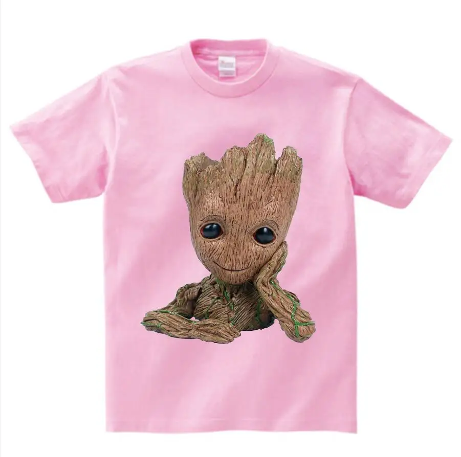 Детская футболка с надписью «Baby I Am Groot» для детей, летние футболки с короткими рукавами, топы, одежда Детские Забавные футболки костюм для От 3 до 9 лет Топ для мальчиков и девочек - Цвет: pink  childreT-shirt