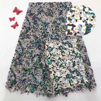 

Multi Colored Sequence Lace Fabric Nigerian Tulle Lace Fabric French Net Lace Fabric African Net Sequins Laces 2019 For Dress