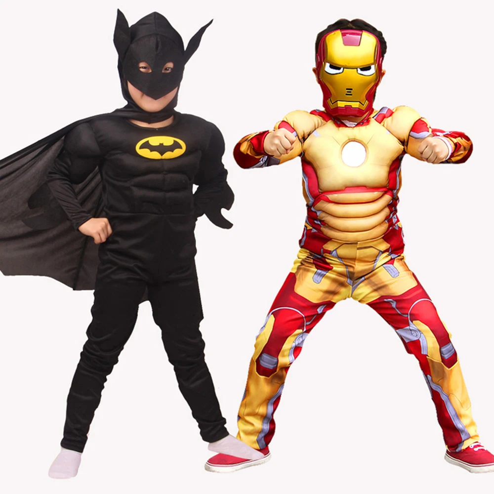 

Batman Costume Glowing Mask Halloween Cosplay Children Muscle and Single Layer Anime fancy dress boy Polyester Material Party