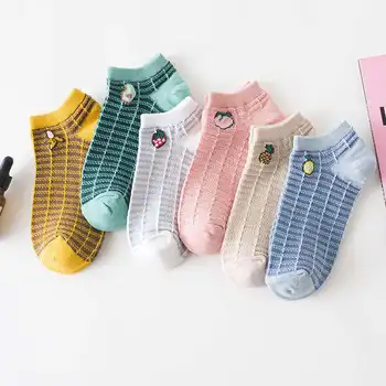 

Colorful Sock for Woman Short Adult Kawaii Ladies Soft Sox Cartoon Fruit Grid Socks Cotton Spring Summer Female Trendy Skarpetki