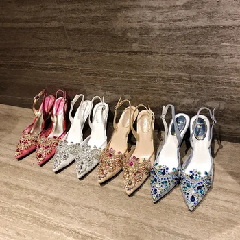 

wedding shoes women's 2020 summer new water diamond pointed high-heeled shoes thin heel Baotou sandals Lace Sexy Party