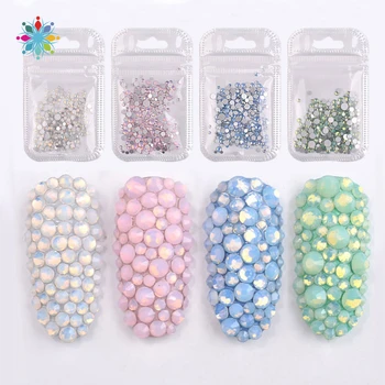 

4 Colors Choosen 3D Nail Art Decorations Crystals DIY Nail Art Opal Jelly Pink White Flat Bottom Nail Rhinestones Nail Ornament