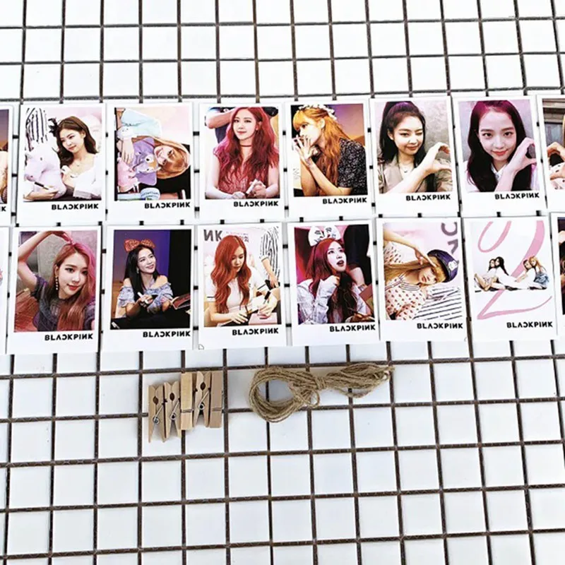 16 шт./компл. K-pop BLACKPINK Lomo карты JISOO Дженни Роза Лиза изобразить фото карты маленькие карты с зажимами и веревкой