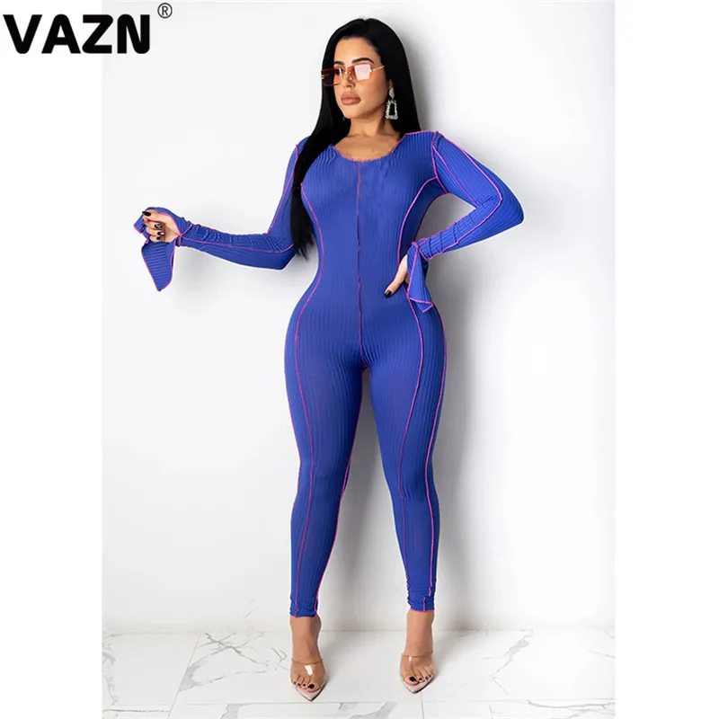 VAZN 2020 Top Quality Elegant Sexy Club Young Soft Elastic Solid 2 Color Full Sleeve High Waist Women Skinny Pencil Jumpsuits | Женская