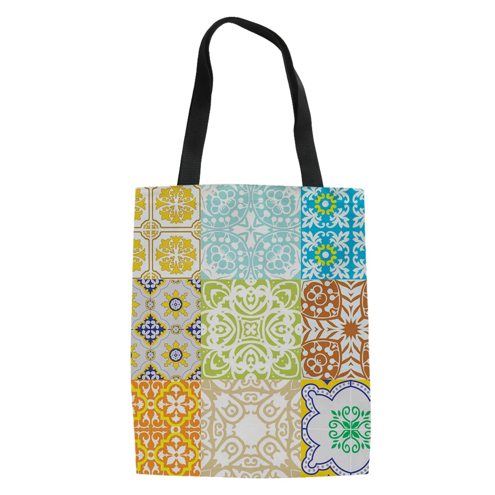 THIKIN Women Canvas Tote Bags Mandala Pattern Colorful Printed Soft Handle Bag for Girls Shopping Bag Causal Lady Handbags - Color: As Picture