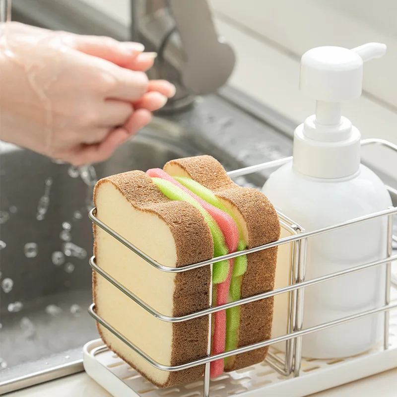a dish washer and a toast shape dish washing sponge is kept on a rack | Brookline Shop