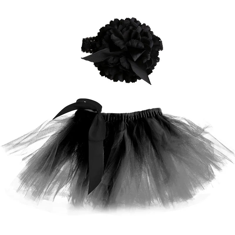 Black Милая повязка на голову для новорожденных девочек; юбка-пачка; костюм для фотосессии; D08C - Цвет: Black