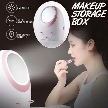 

Makeup Organizer Cosmetic Storage Box With LED light Jewelry Container Dust proof Drawer Waterproof Vanity mirror USB Charging