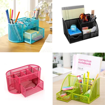 

9 Grids Desk Organizer Multi-function Metal Fuselage More Durable Mesh Pen Holder School Offices Stationery Container Box