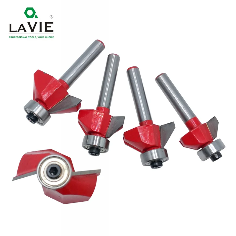 LAVIE 1pc 6mm 6.35mm Shank 45 Degree Chamfer Router Bit Edge Forming Bevel Woodworking Milling Cutter for Wood Bits MC01130