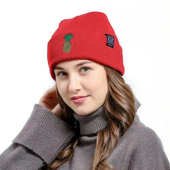 

KLV Fashion Casual Women Beanies Skullies Autumn Winter Warm Knitted Hats Pineapple Pattern Embroidered Lovely Caps New Gorros