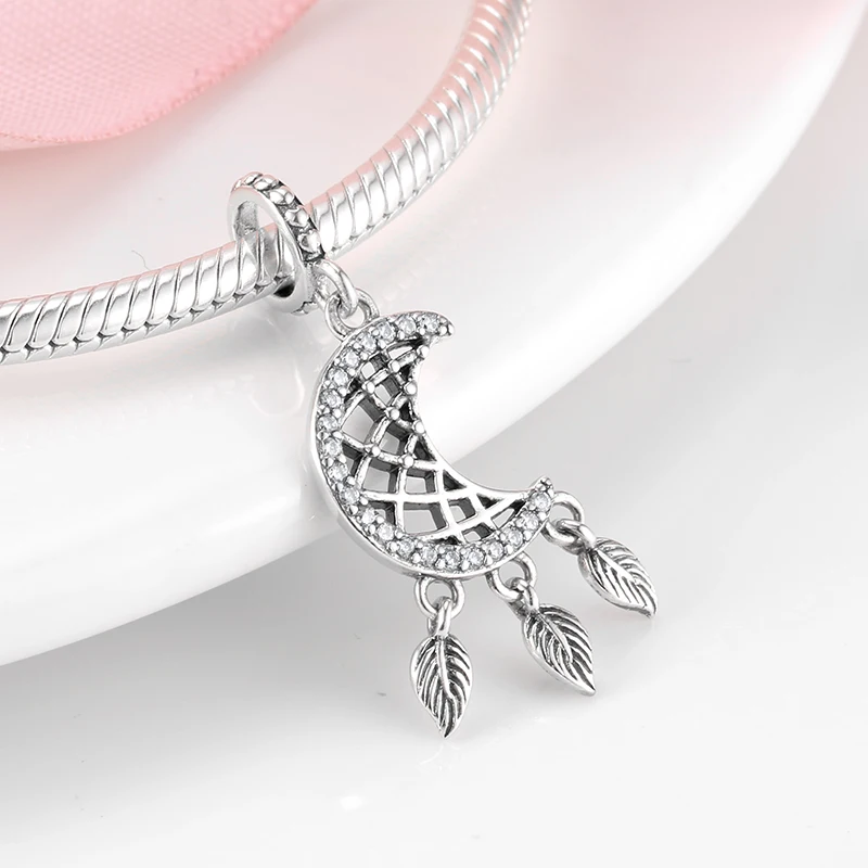 Луна Ловец снов 925 пробы Серебряные Подвески Бусины Подходят Шарм pandora браслет Изготовление ювелирных изделий