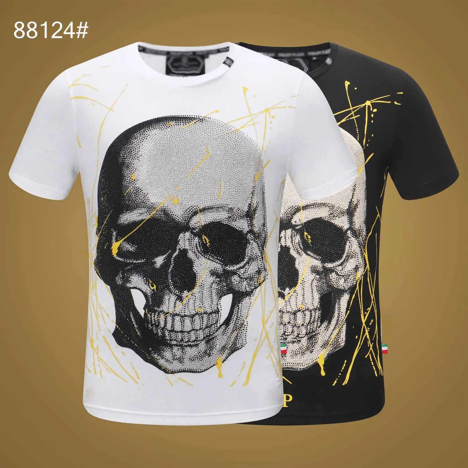

2020 Mens PP Skull T shirts Rhinestone punk style skull t- shirts Men Tops Hip hop Luxury designer print skull T-shirt