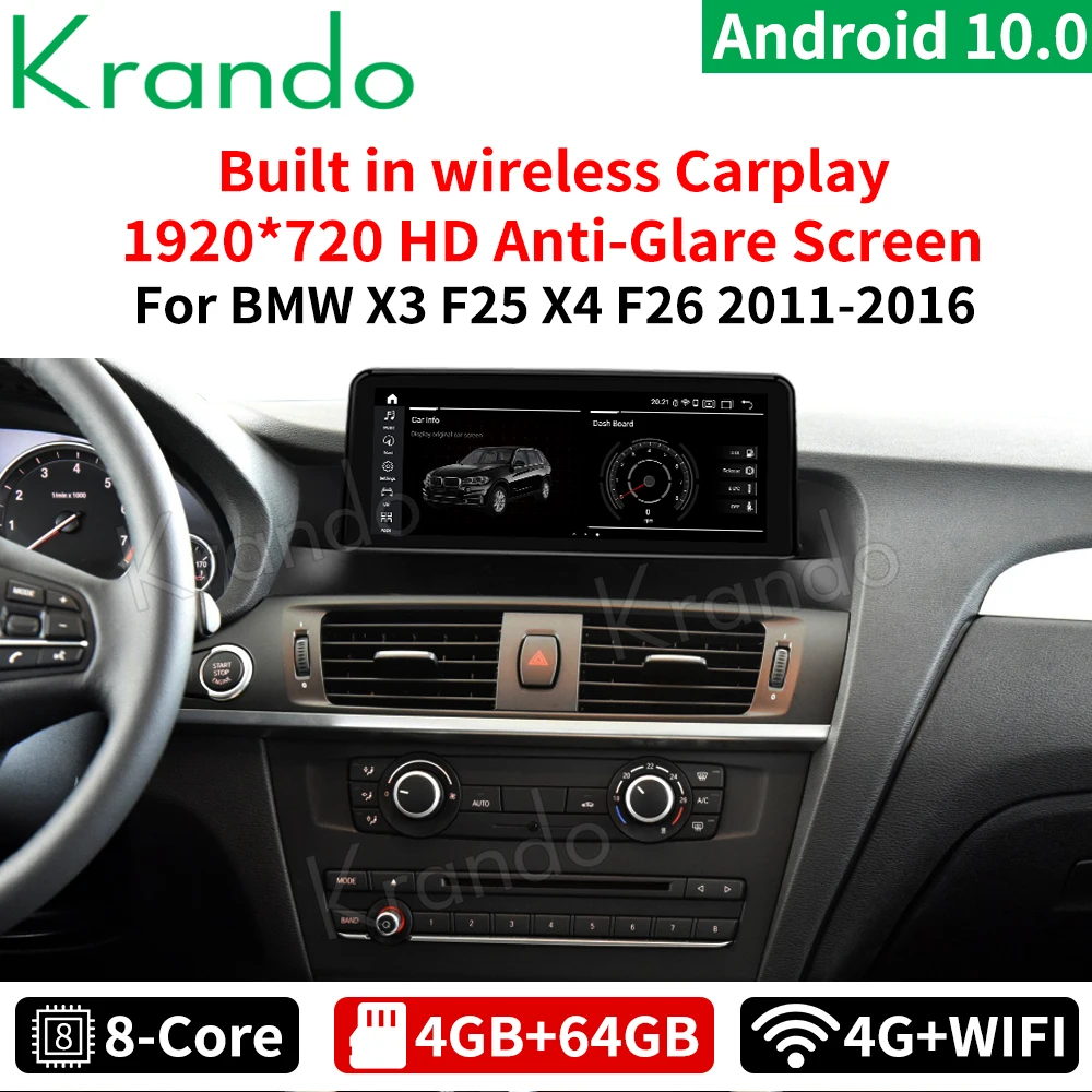 Krando Android 10 0 25 'ƊG 64G автомобиль радио мультимедиа GPS для BMW X3 F25 / X4 F26 2011 2016 НБТ CIC