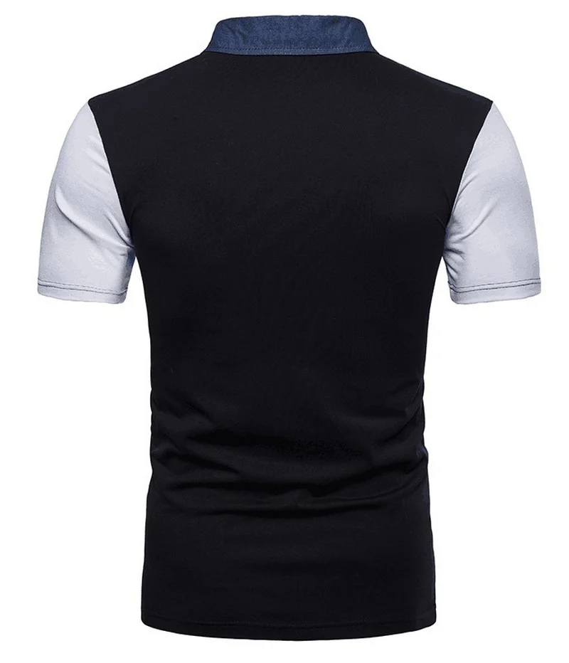 ZOGAA Summer Men Striped Polo Shirt Denim Neckline Splicing Short Sleeve Polo Shirt Cotton Male Business Casual Slim Lapel Tops