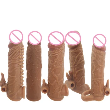 

Reusable condom lube Textured Extender Sleeve screw thread Penis cover Cock Ring dildo sheath Condoms coque Sex Toys for Men