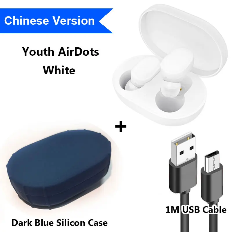 Cable Dark Blue Case Xiaomi Mijia AirDots TWS Redmi Bluetooth наушники Молодежная версия стерео Бас BT 5,0 беспроводная гарнитура с громкой связью управление ии - Цвет: Cable Dark Blue Case