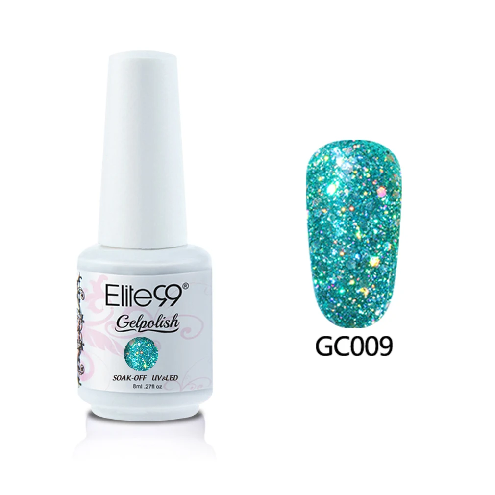GC009 Elite99 8 мл бриллиантовый Гель-лак с блестками лак для Ногтей Сияющий Блеск УФ Гель-лак отмачиваемый лак для ногтей маникюр гель для ногтей - Цвет: GC009
