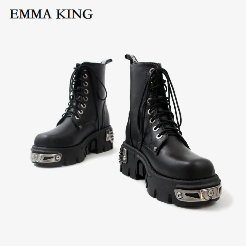 Emma king/ г., осенне-зимние мотоботы женские ботильоны в британском стиле готическая обувь на платформе на низком каблуке в стиле панк Женская обувь