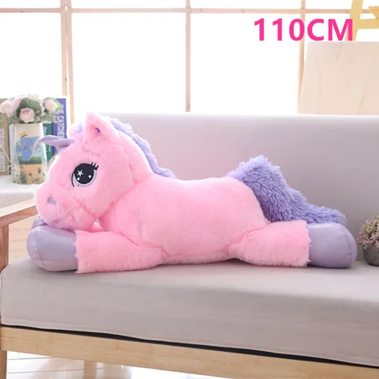 pink purple 110 Гигантский 110/60 см Единорог плюшевая игрушка мягкие популярного мультфильма Единорог кукла с аппликацией в виде животного, лошади, игрушки высокого качества плюшевые мягкие игрушки для девочек Дети - Цвет: pink purple 110