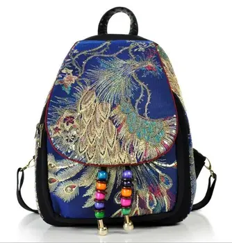 

Ethnic Peacock Women Embroidery Backpack Embroidered Canvas Shoulder Bags