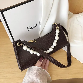 

French bag female bag 2020 new French niche foreign crocodile pattern retro chain shoulder purple armpit bag