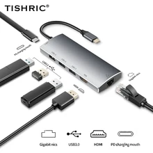 Adaptador do lan 4k hdmi do sd rj45 para o extensor do usb do macbook pro huawei do usb tishric tipo c do cubo da doca otg para multi usb 3.0 hub/divisor