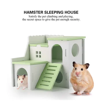 

Small Pet Hamster Play House Wooden Assembled Villa Pet Bed Cage House Hedgehog Castle Climb Toys (Double Layers Room)