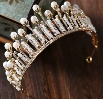 

7cm High Large White Crystal Pearl Bridal Party Pageant Prom Tiara Crown Wedding Hair Accessories For Jewelry