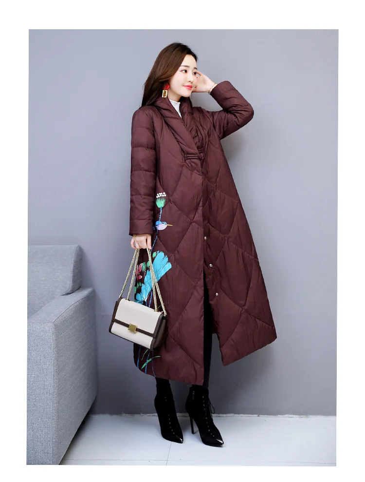 Теплый комплект с курткой-пуховиком для зимние Versitile мода Slim Fit с длинным рукавом Цветочный узор, цветочный узор удобный дизайн в Корейском стиле литературы