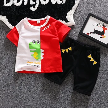 

Red White Dinosaur T-shirt Short Pants Breeches SUMMER KIDS BOY GIRL 1-7 Yrs Old Baby Clothes Thin 100% Cotton Coordinates