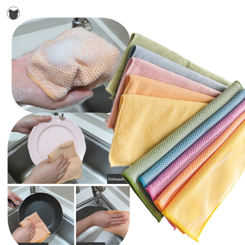 

1/3PCS Microfiber kitchen towels Foaming net towel for kitchen household cloth Easy to clean table rag cloths with Bubble net