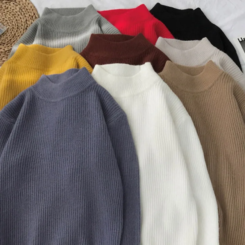 Autumn Sweater Men Warm Fashion Solid Color Casual Stand Collar Knit Sweter Man Slim Streetwear Long Sleeve Pullover Men M-3XL
